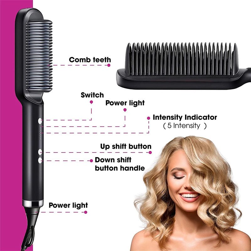 New 2 In 1 Hair Straightener Hot Comb Negative Ion Curling Tong Dual - purpose Electric Hair Brush - Krosscanada