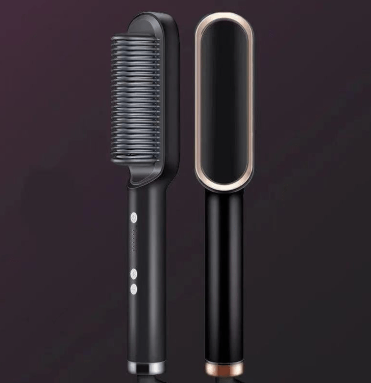 New 2 In 1 Hair Straightener Hot Comb Negative Ion Curling Tong Dual - purpose Electric Hair Brush - Krosscanada