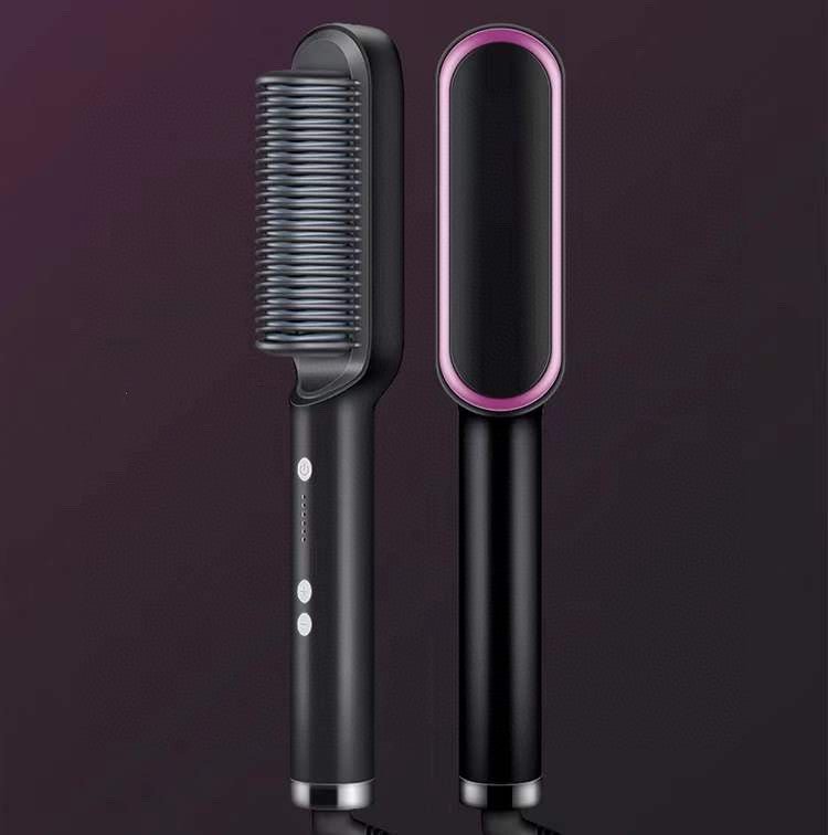 New 2 In 1 Hair Straightener Hot Comb Negative Ion Curling Tong Dual - purpose Electric Hair Brush - Krosscanada