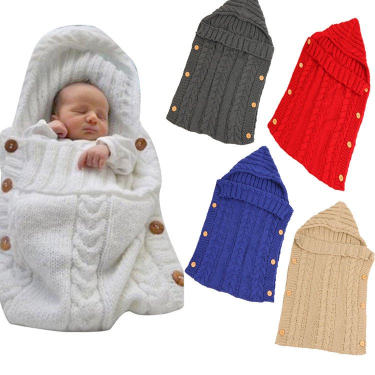 New Autumn Winter Newborn Baby Boy Girl Knit Sleeping Bag Clothes Infant Baby Pure Color Hold Blanket - Krosscanada