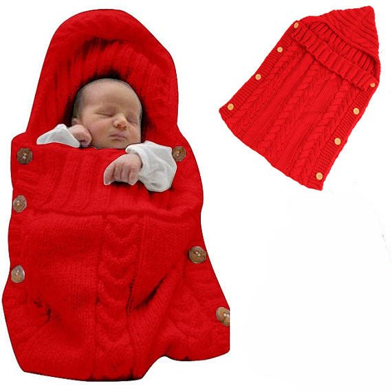 New Autumn Winter Newborn Baby Boy Girl Knit Sleeping Bag Clothes Infant Baby Pure Color Hold Blanket - Krosscanada