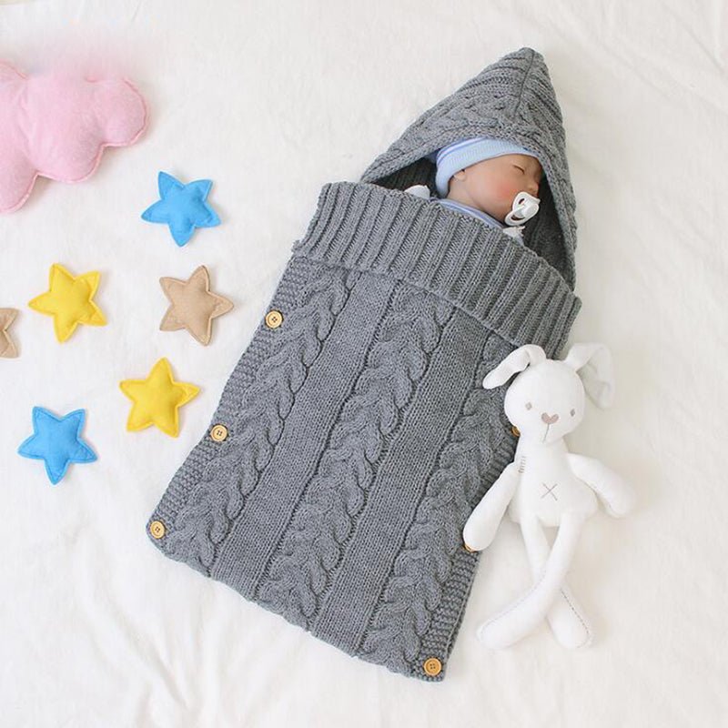 New Autumn Winter Newborn Baby Boy Girl Knit Sleeping Bag Clothes Infant Baby Pure Color Hold Blanket - Krosscanada