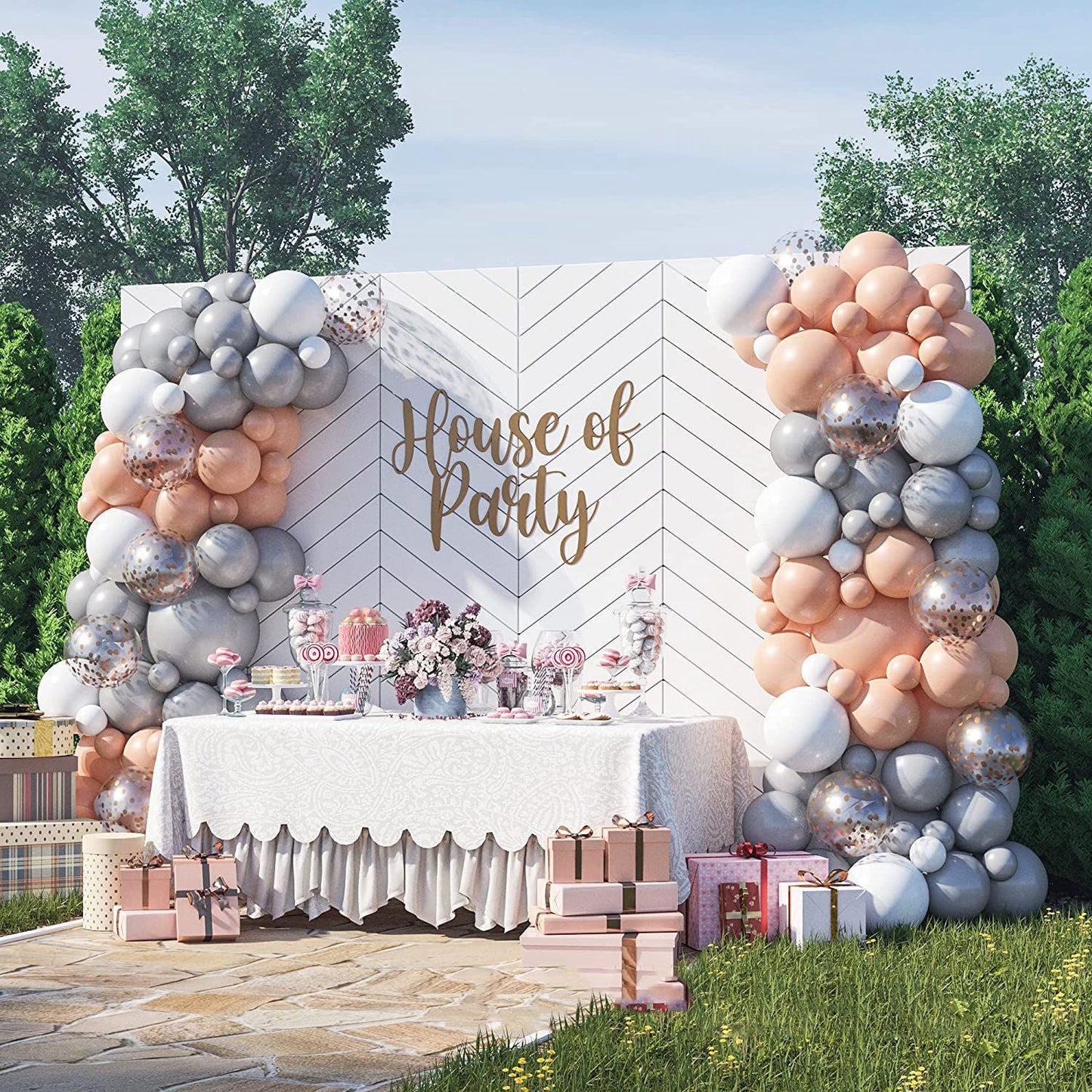 Party Arrangement Grey Latex Balloon Chain Set - Krosscanada