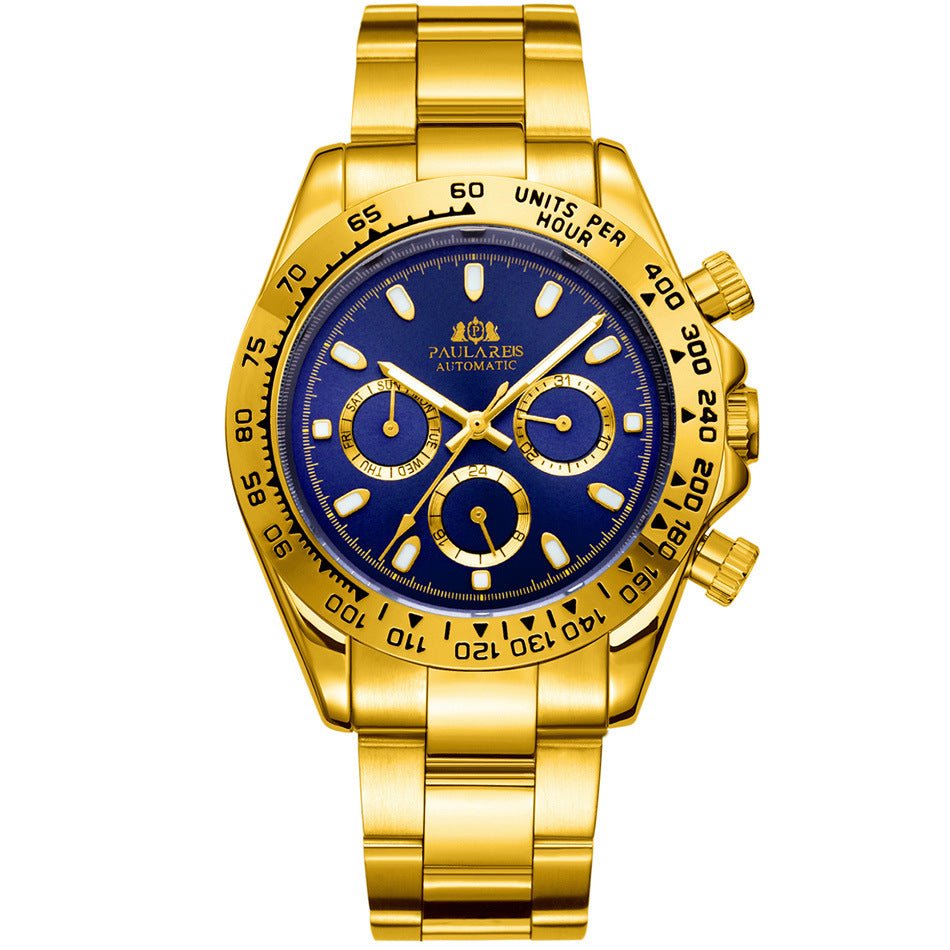 PAULAREIS Automatic Mechanical Multi - Function Strong Luminous Ice Blue Steel Belt Men's Watch - Krosscanada