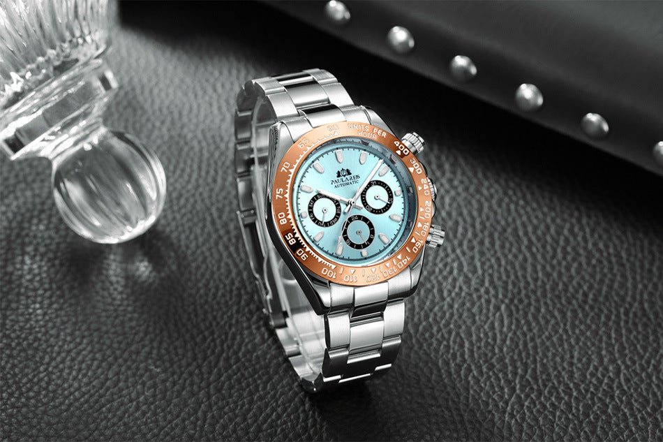 PAULAREIS Automatic Mechanical Multi - Function Strong Luminous Ice Blue Steel Belt Men's Watch - Krosscanada