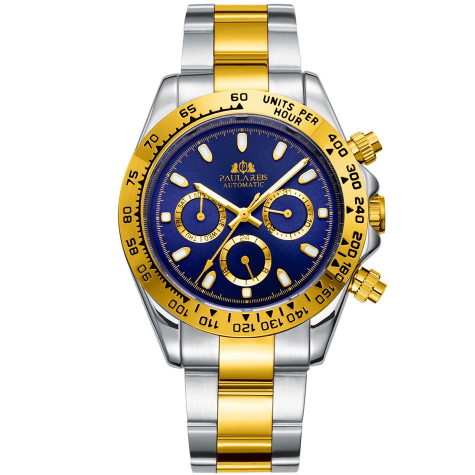 PAULAREIS Automatic Mechanical Multi - Function Strong Luminous Ice Blue Steel Belt Men's Watch - Krosscanada