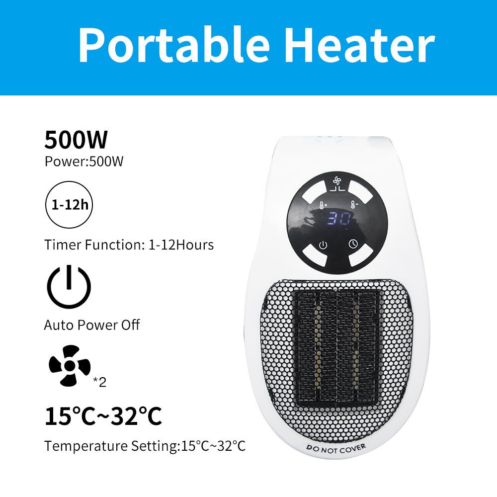 Portable Electric Heater Wall Fan Heater Handy Heating Stove Adjustable Thermostat Radiator Warmer Machine Home Appliance - Krosscanada