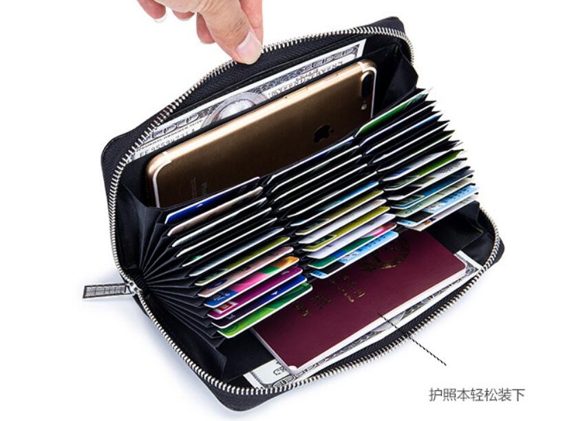 Rfid Many Departments Men Wallet Cow Genuine Leather 36 Slots Card Holder Cell Phone Pocket Male Wallets Clutch Man Long Purse - Krosscanada