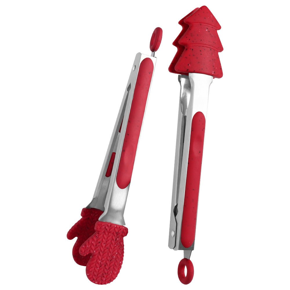 Silicone Christmas Kitchen Tong Bread Food BBQ Clip Locking Cute Food Tong Serving Tong For Cooking Kitchen Accessories - Krosscanada