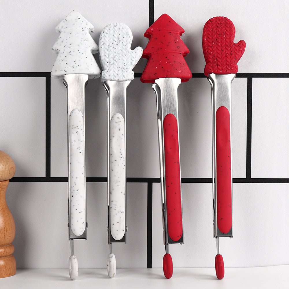 Silicone Christmas Kitchen Tong Bread Food BBQ Clip Locking Cute Food Tong Serving Tong For Cooking Kitchen Accessories - Krosscanada