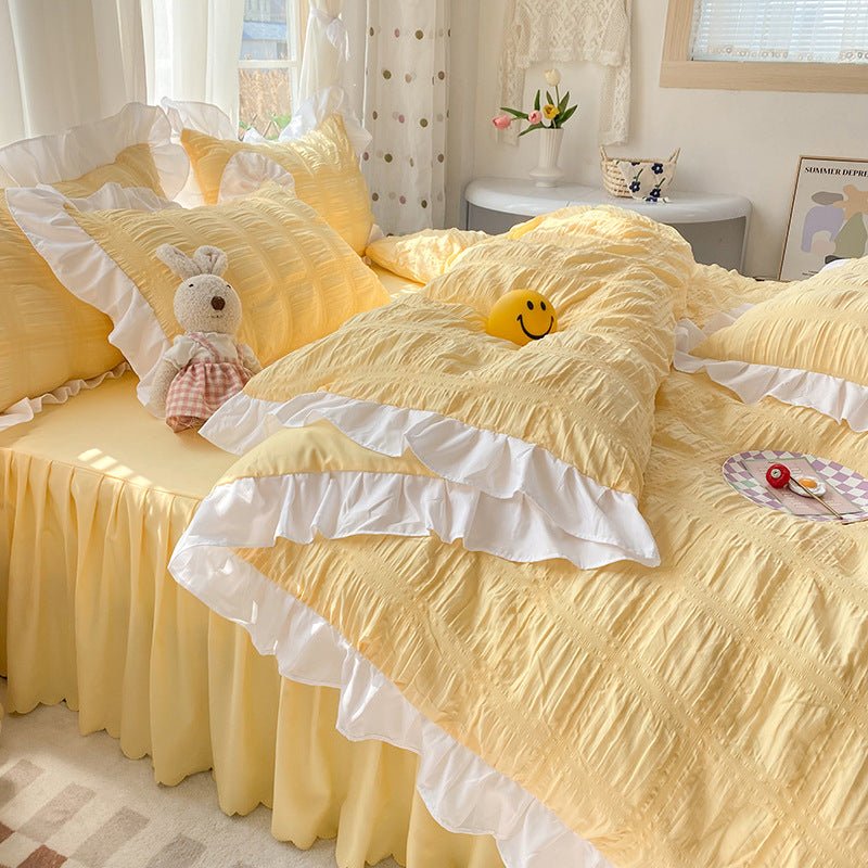 Solid Color Four - piece Quilt Cover Bed Skirt Bedding Set - Krosscanada