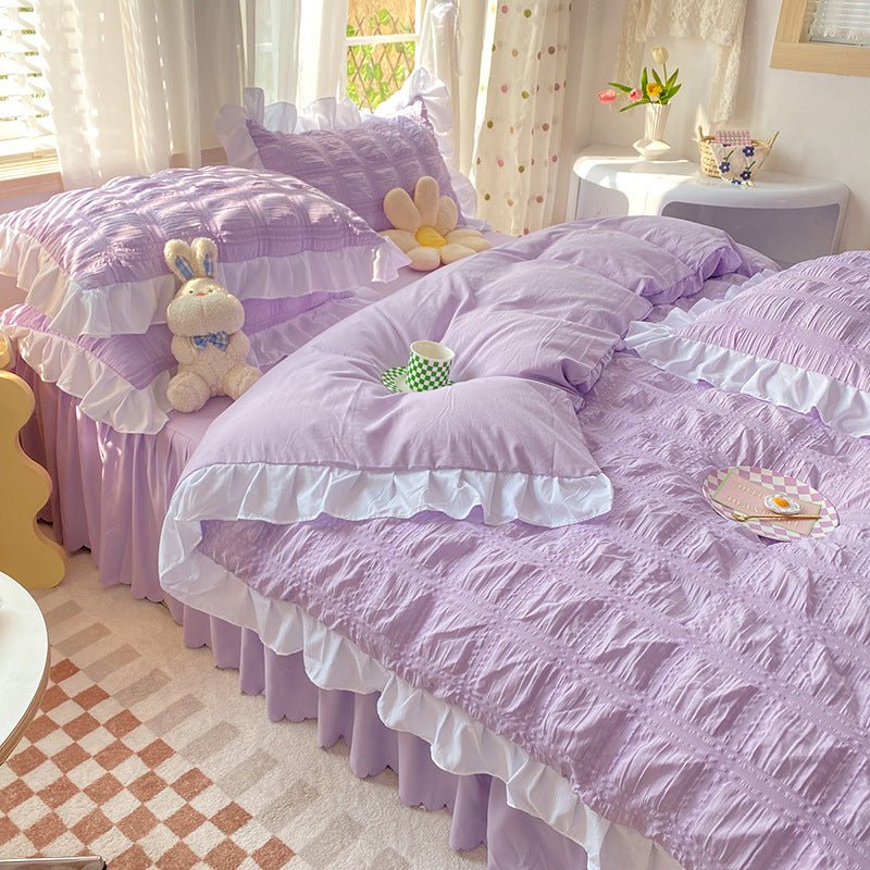 Solid Color Four - piece Quilt Cover Bed Skirt Bedding Set - Krosscanada