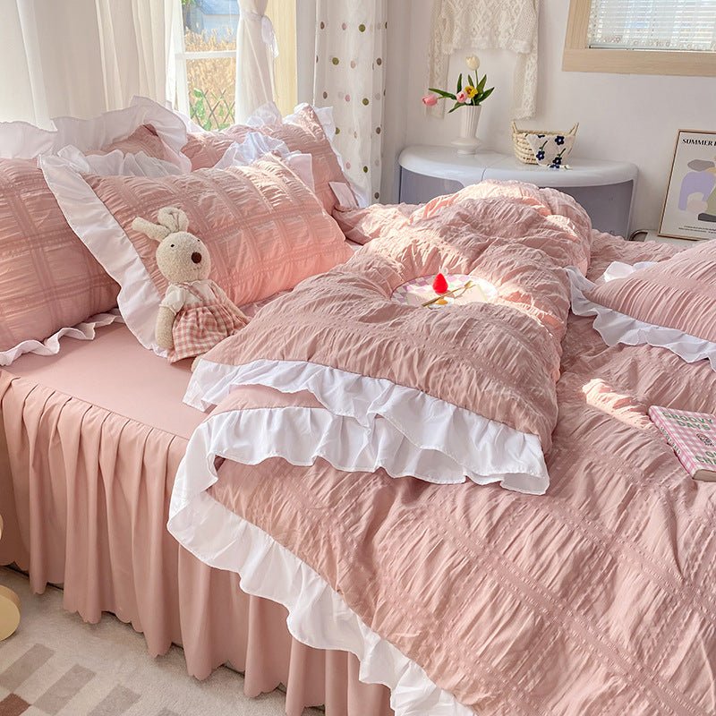 Solid Color Four - piece Quilt Cover Bed Skirt Bedding Set - Krosscanada