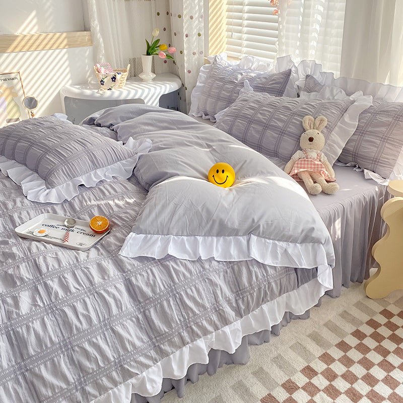 Solid Color Four - piece Quilt Cover Bed Skirt Bedding Set - Krosscanada