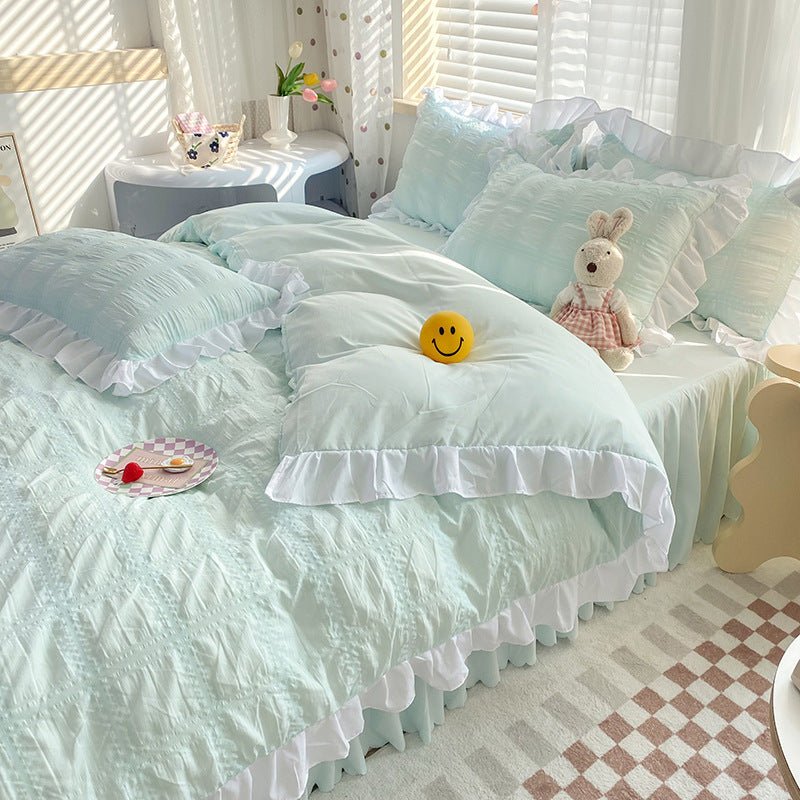 Solid Color Four - piece Quilt Cover Bed Skirt Bedding Set - Krosscanada