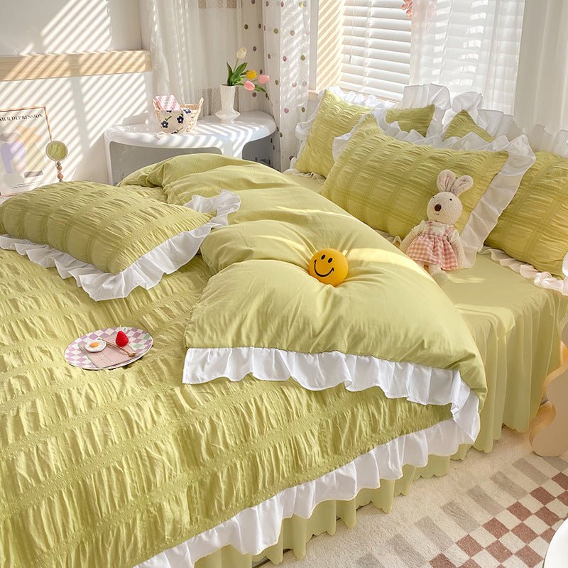 Solid Color Four - piece Quilt Cover Bed Skirt Bedding Set - Krosscanada