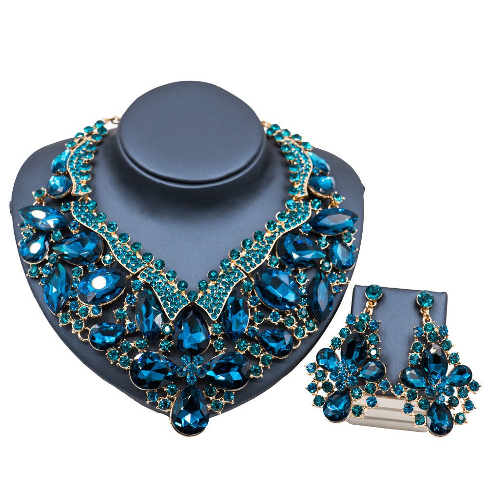 Stained Glass Rhinestone Bridal Necklace and Earring Set - Krosscanada