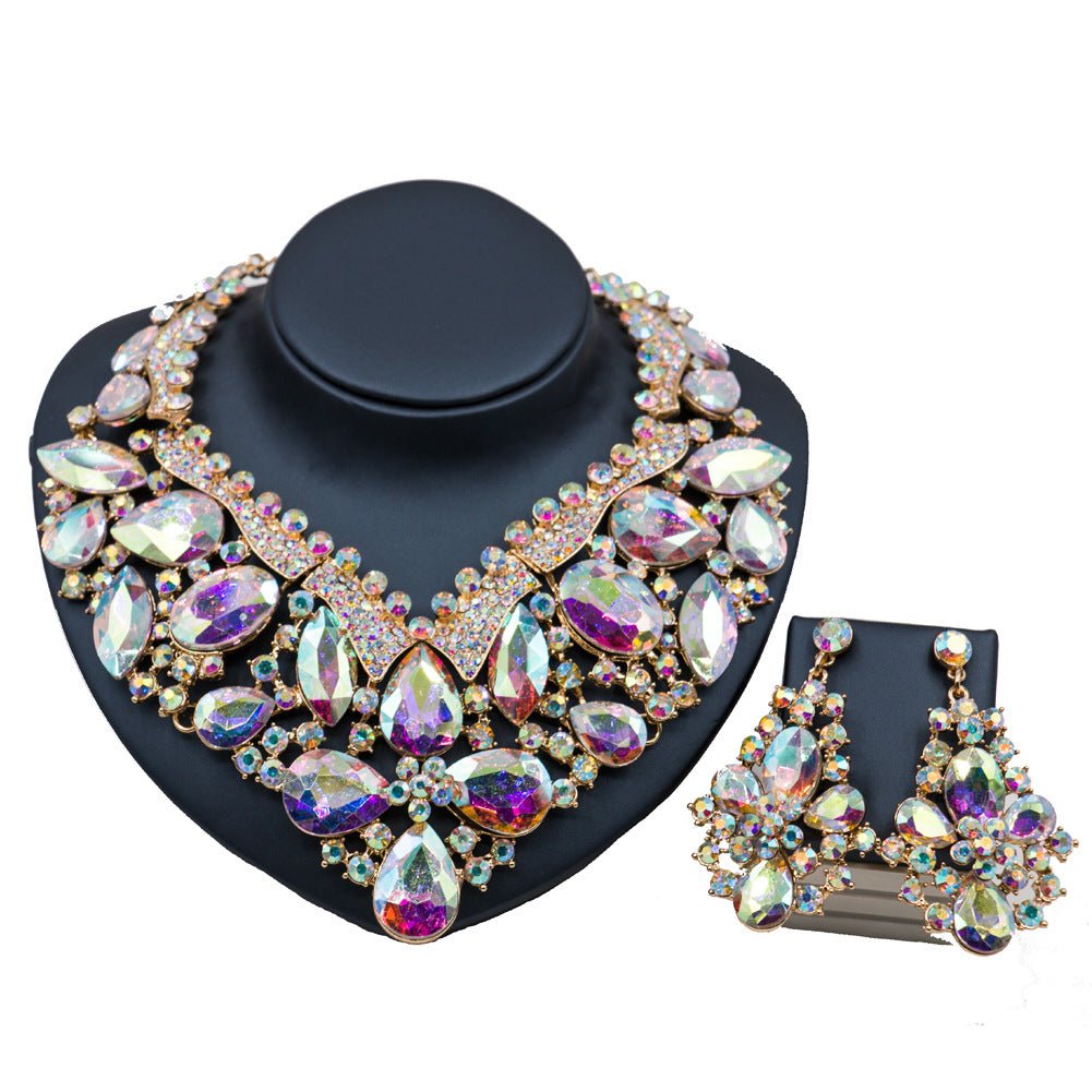 Stained Glass Rhinestone Bridal Necklace and Earring Set - Krosscanada