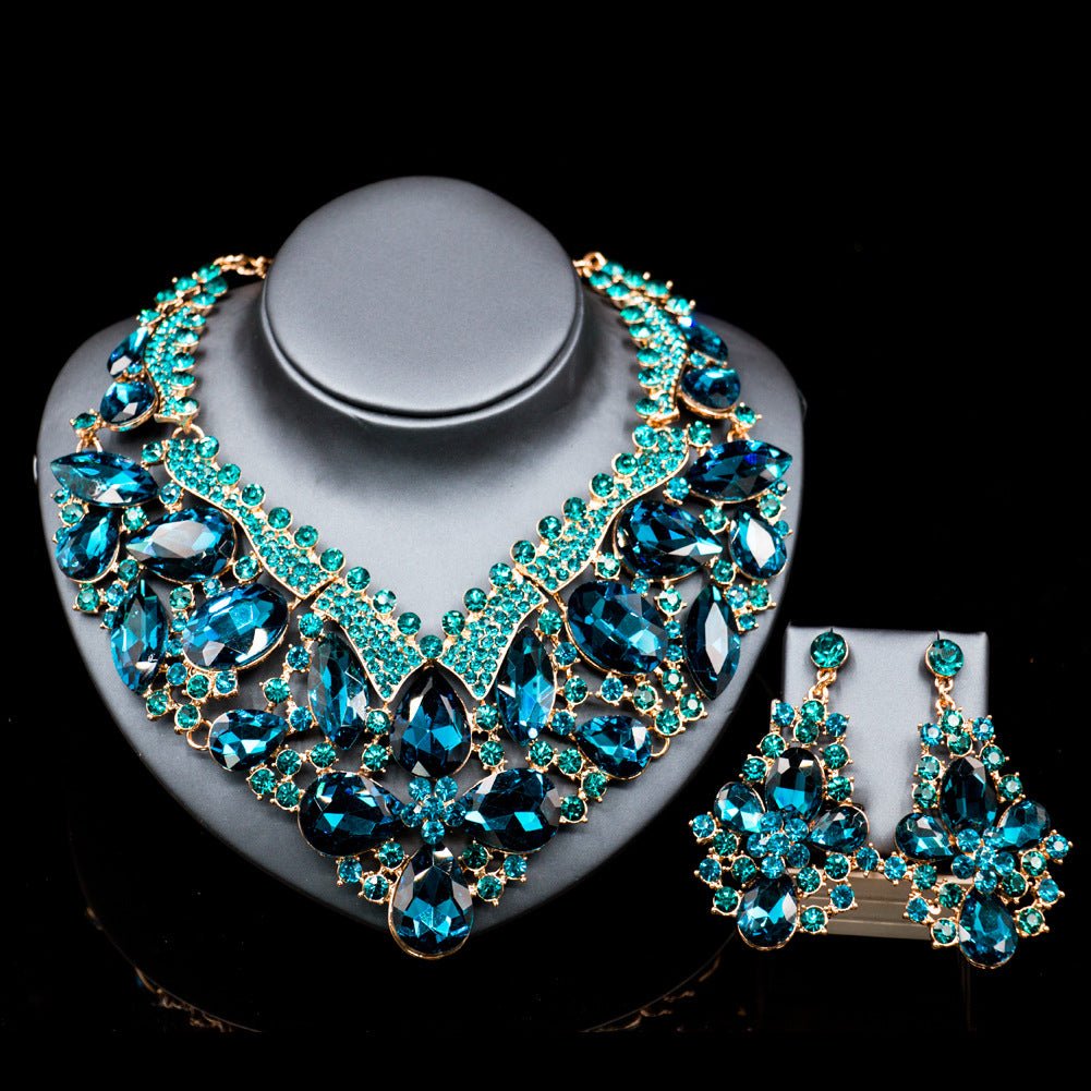 Stained Glass Rhinestone Bridal Necklace and Earring Set - Krosscanada