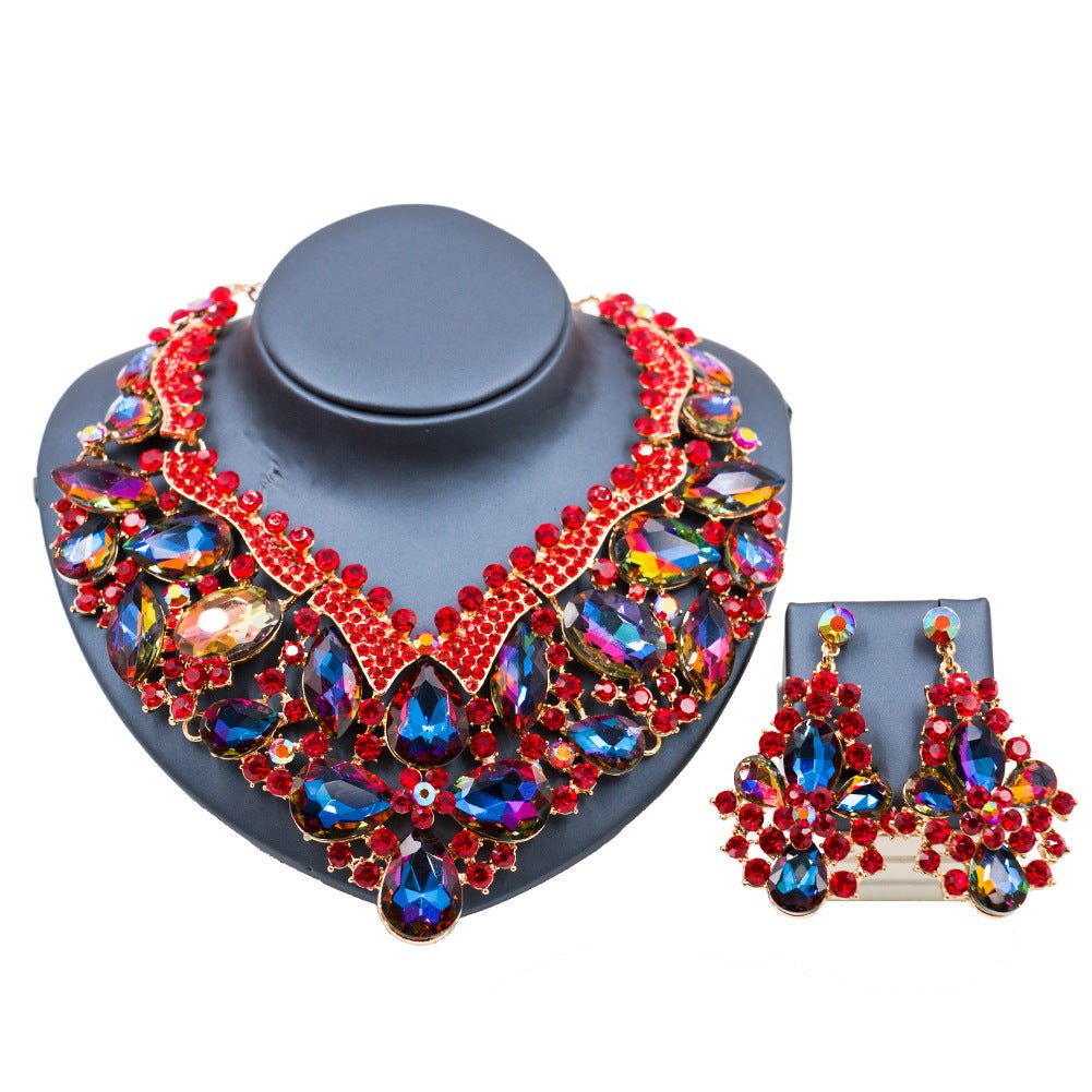 Stained Glass Rhinestone Bridal Necklace and Earring Set - Krosscanada