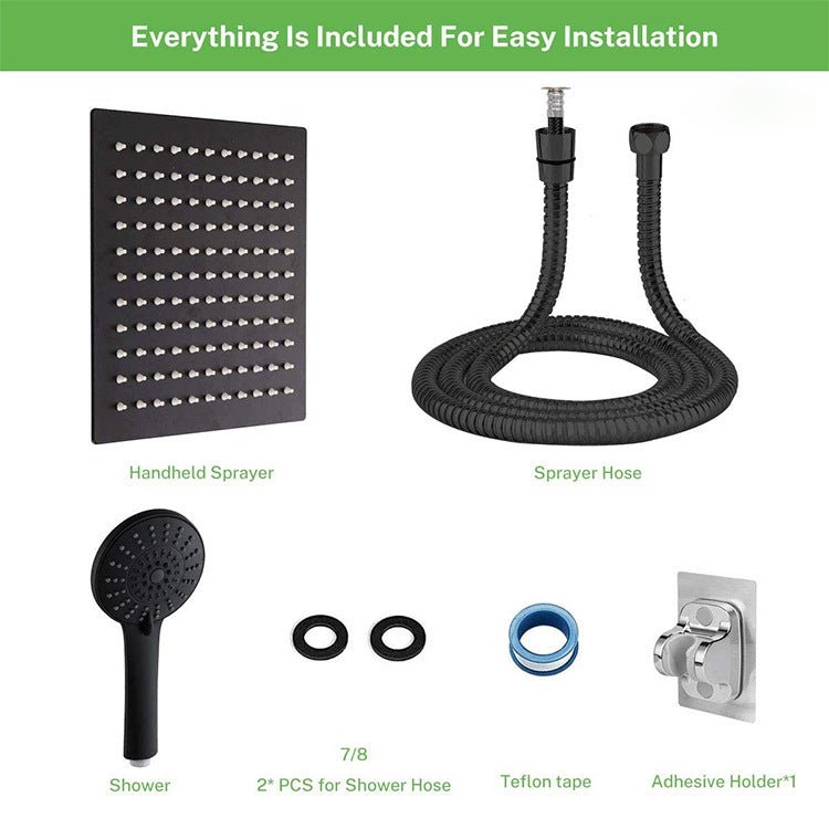 Stainless Steel Square Black Shower Head - Krosscanada