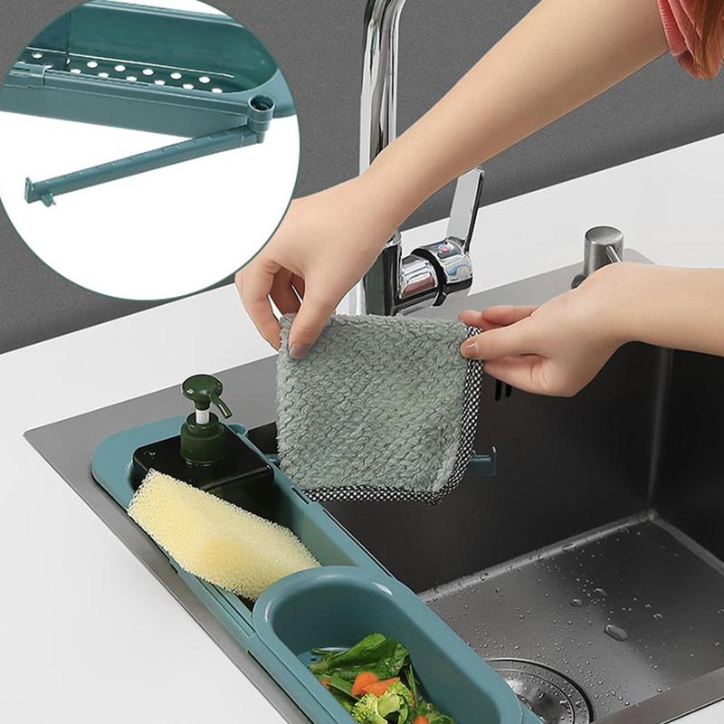 Telescopic Sink Rack Soap Sponge Holder Kitchen Sinks Organizer Adjustable Sinks Drainer Rack Storage Basket Kitchen Accessories - Krosscanada