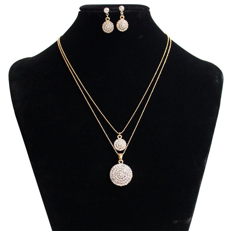 The bride jewelry two piece Necklace Earrings Set Round Diamond Jewelry Set Gold Jewellery Set - Krosscanada
