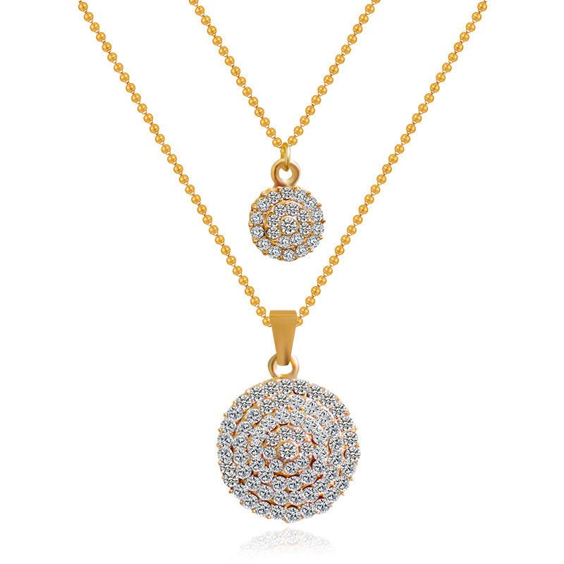 The bride jewelry two piece Necklace Earrings Set Round Diamond Jewelry Set Gold Jewellery Set - Krosscanada