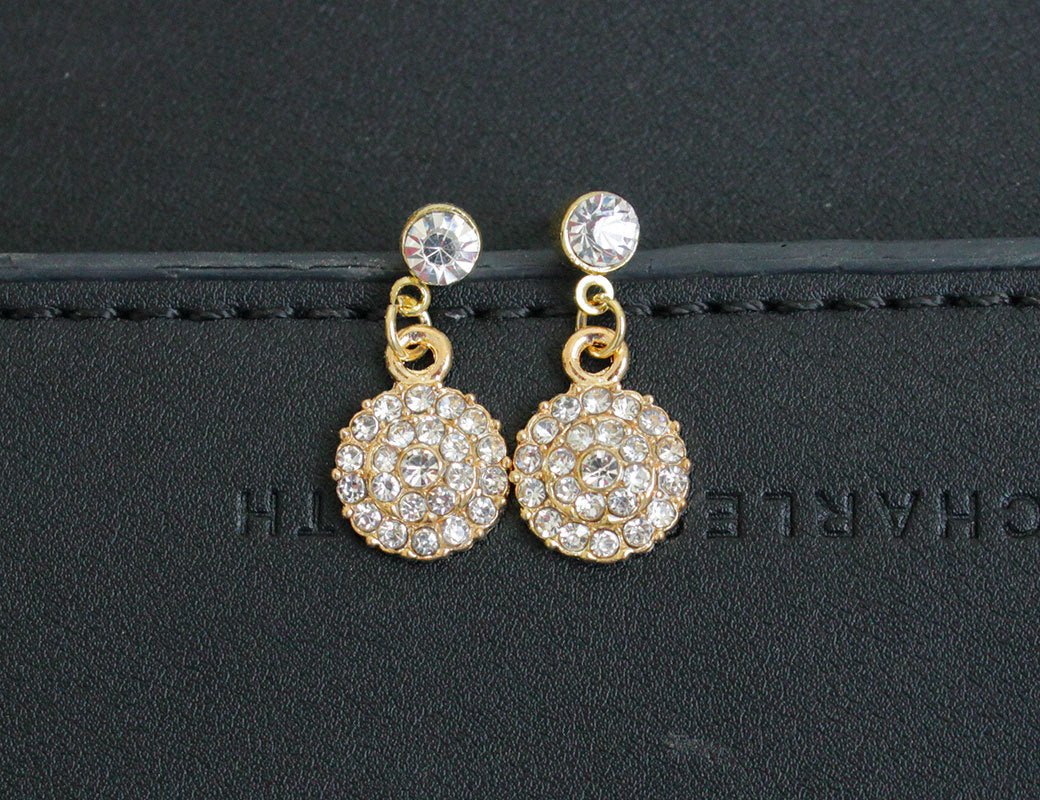 The bride jewelry two piece Necklace Earrings Set Round Diamond Jewelry Set Gold Jewellery Set - Krosscanada