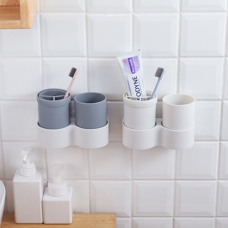 Toothbrush Rack Double Cup Wall Suction Toiletry Set - Krosscanada