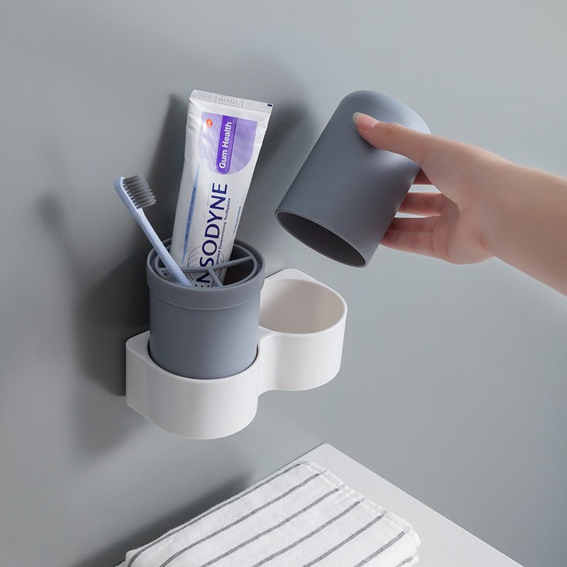 Toothbrush Rack Double Cup Wall Suction Toiletry Set - Krosscanada