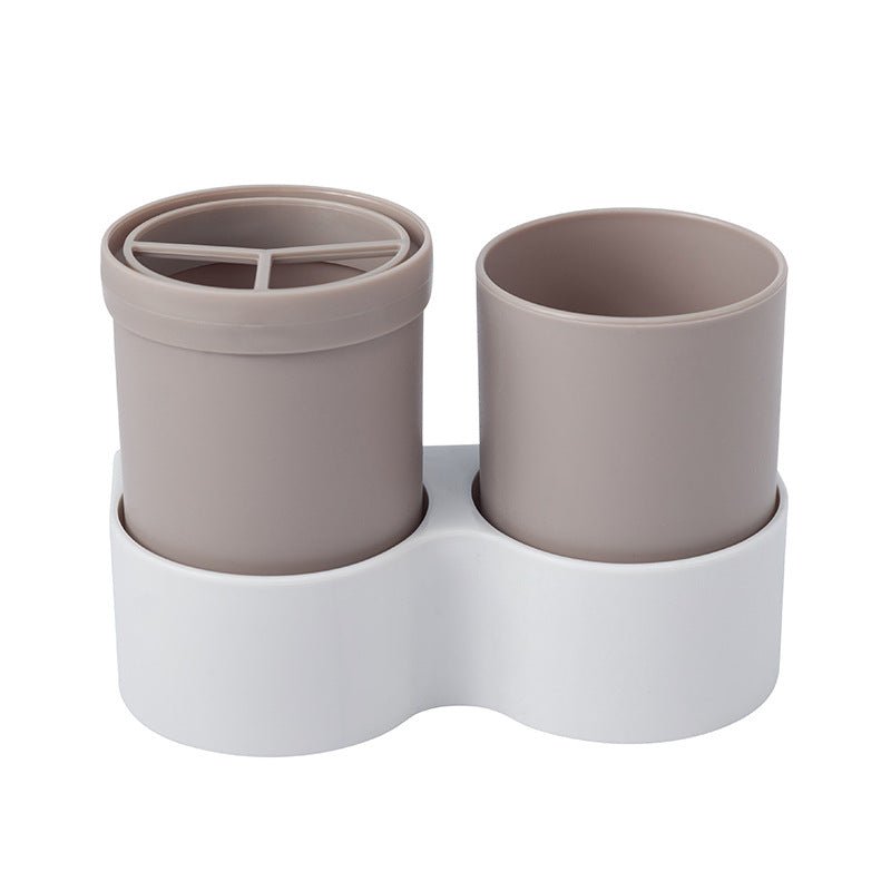 Toothbrush Rack Double Cup Wall Suction Toiletry Set - Krosscanada