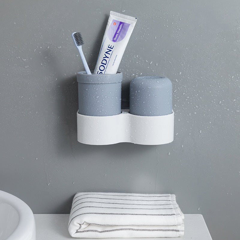 Toothbrush Rack Double Cup Wall Suction Toiletry Set - Krosscanada