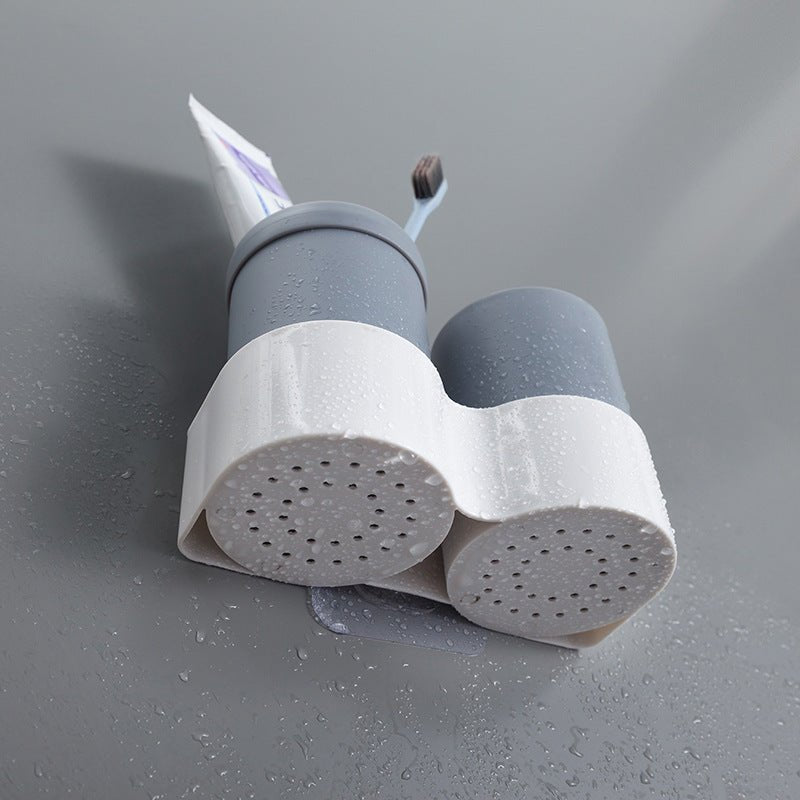 Toothbrush Rack Double Cup Wall Suction Toiletry Set - Krosscanada