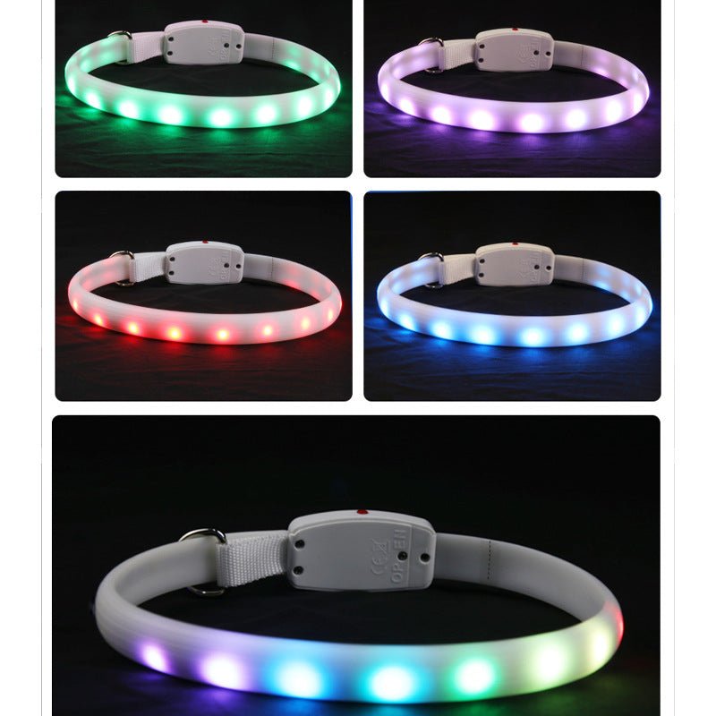 USB Rechargeable Pet Dog LED Glowing Collar Pet Luminous Flashing Necklace Outdoor Walking Dog Night Safety Collar - Krosscanada