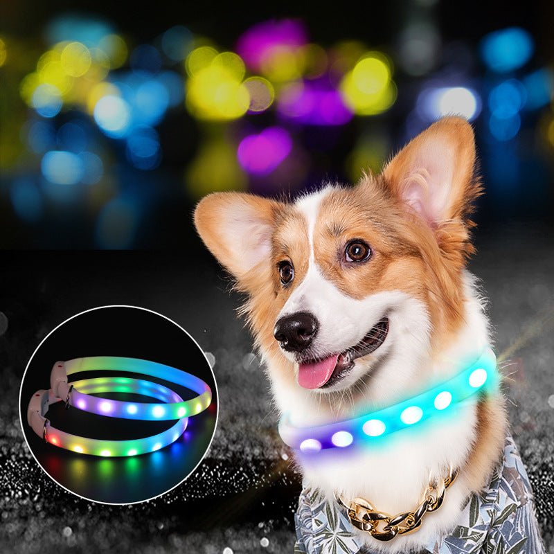 USB Rechargeable Pet Dog LED Glowing Collar Pet Luminous Flashing Necklace Outdoor Walking Dog Night Safety Collar - Krosscanada