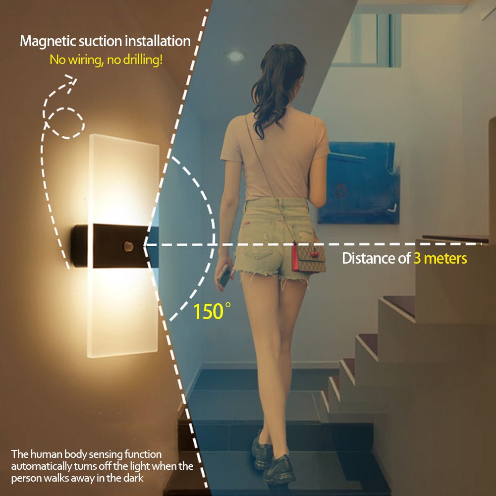 USB Rechargeable Wall Lights Home Indoor Motion Sensor Lighting Bedroom Bedside Lamp Corridor Stairway Decor Lights Wall Lamp - Krosscanada