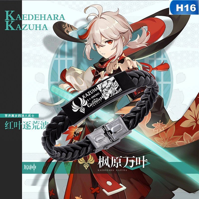 Vintage Genshin Impact Stainless Steel Bracelet Game Character Figure Charm Braided Leather Bracelets Bangles For Men Women - Krosscanada