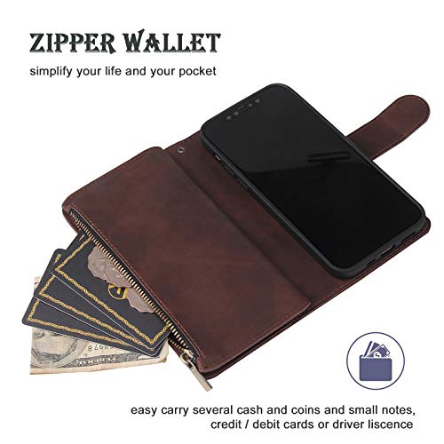Wallet Case Compatible with iPhone 12/12 Pro (6.1 inch), Premium PU Leather Zipper Flip Folio Wallet with Wrist Strap Magnetic Closure Built - in Kickstand Protective Case - Black - Krosscanada