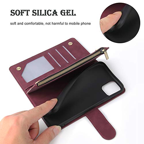 Wallet Case Compatible with iPhone 12/12 Pro (6.1 inch), Premium PU Leather Zipper Flip Folio Wallet with Wrist Strap Magnetic Closure Built - in Kickstand Protective Case - Black - Krosscanada