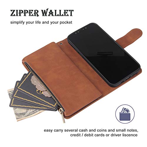 Wallet Case Compatible with iPhone 12/12 Pro (6.1 inch), Premium PU Leather Zipper Flip Folio Wallet with Wrist Strap Magnetic Closure Built - in Kickstand Protective Case - Black - Krosscanada