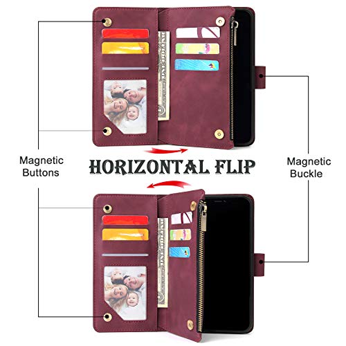 Wallet Case Compatible with iPhone 12/12 Pro (6.1 inch), Premium PU Leather Zipper Flip Folio Wallet with Wrist Strap Magnetic Closure Built - in Kickstand Protective Case - Black - Krosscanada