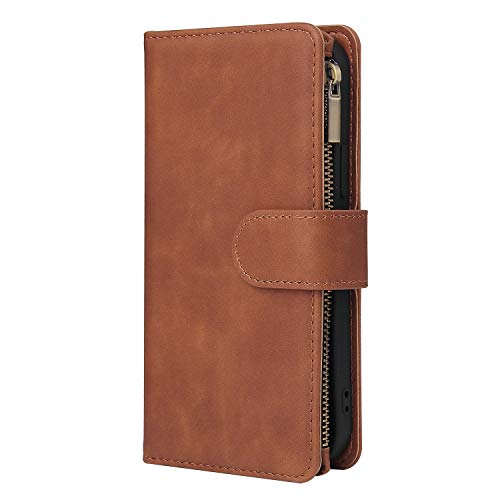 Wallet Case Compatible with iPhone 12/12 Pro (6.1 inch), Premium PU Leather Zipper Flip Folio Wallet with Wrist Strap Magnetic Closure Built - in Kickstand Protective Case - Black - Krosscanada