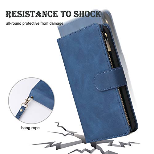 Wallet Case Compatible with iPhone 12/12 Pro (6.1 inch), Premium PU Leather Zipper Flip Folio Wallet with Wrist Strap Magnetic Closure Built - in Kickstand Protective Case - Black - Krosscanada