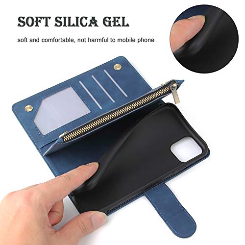 Wallet Case Compatible with iPhone 12/12 Pro (6.1 inch), Premium PU Leather Zipper Flip Folio Wallet with Wrist Strap Magnetic Closure Built - in Kickstand Protective Case - Black - Krosscanada