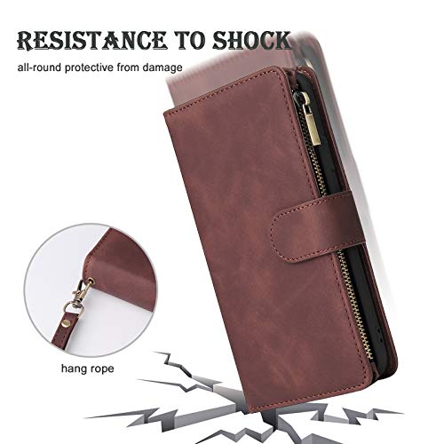 Wallet Case Compatible with iPhone 12/12 Pro (6.1 inch), Premium PU Leather Zipper Flip Folio Wallet with Wrist Strap Magnetic Closure Built - in Kickstand Protective Case - Black - Krosscanada