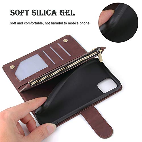Wallet Case Compatible with iPhone 12/12 Pro (6.1 inch), Premium PU Leather Zipper Flip Folio Wallet with Wrist Strap Magnetic Closure Built - in Kickstand Protective Case - Black - Krosscanada