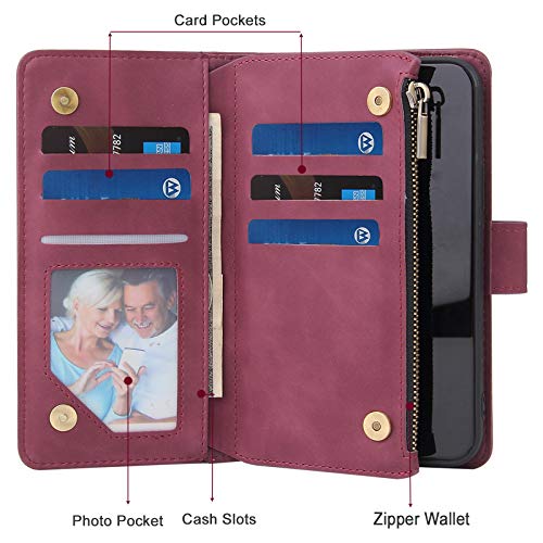 Wallet Case Compatible with iPhone 12/12 Pro (6.1 inch), Premium PU Leather Zipper Flip Folio Wallet with Wrist Strap Magnetic Closure Built - in Kickstand Protective Case - Black - Krosscanada