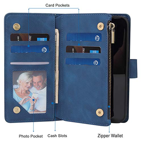 Wallet Case Compatible with iPhone 12/12 Pro (6.1 inch), Premium PU Leather Zipper Flip Folio Wallet with Wrist Strap Magnetic Closure Built - in Kickstand Protective Case - Black - Krosscanada