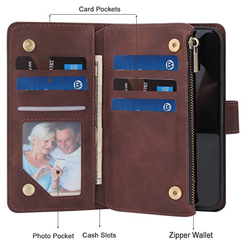 Wallet Case Compatible with iPhone 12/12 Pro (6.1 inch), Premium PU Leather Zipper Flip Folio Wallet with Wrist Strap Magnetic Closure Built - in Kickstand Protective Case - Black - Krosscanada